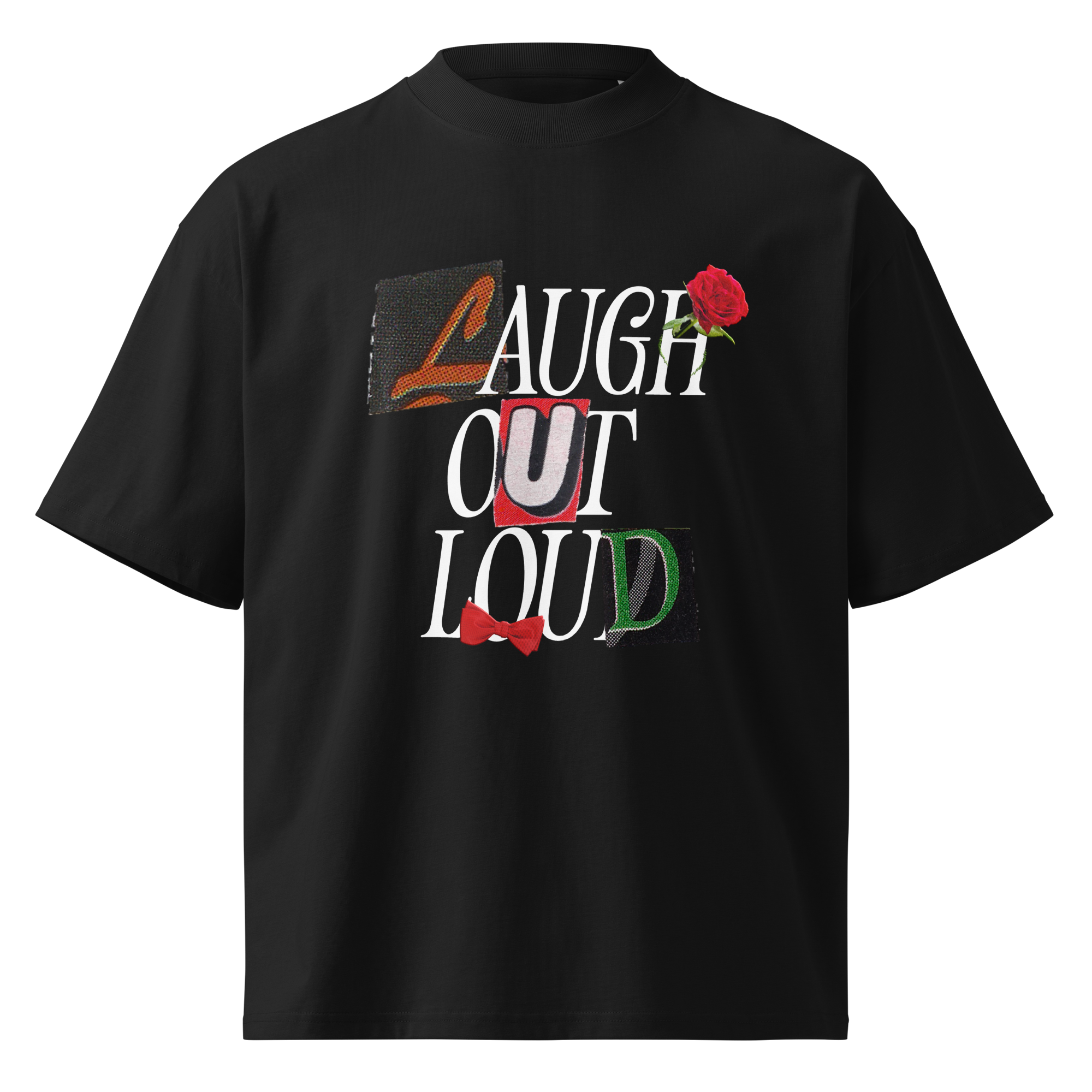 Black oversized LOL anniversary T-shirt mockup